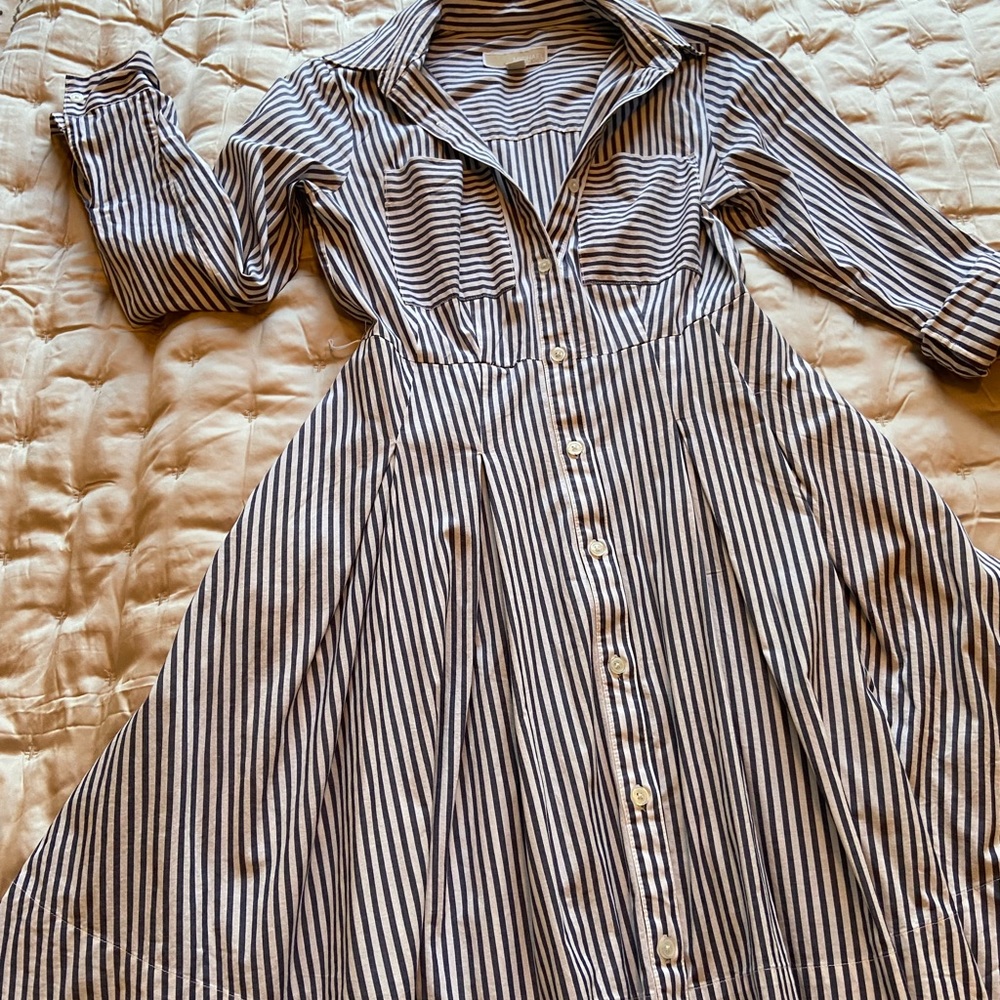 Michael Kors long Sleeve Button Up Striped Dress